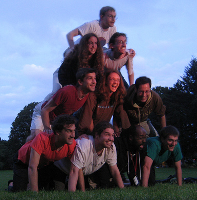 Photo of MC 2012 mentors in a 4-level pyramid
